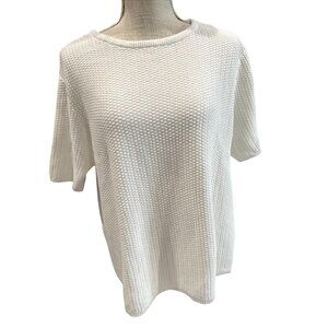 Classic Elements White Waffle Knit Cotton Pullover Sweater XL